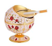 Metal Globe Ashtray, Rose Pattern Vintage Windproof Ashtray with Lid Portable Tabletop Cigarette Ashtray for Outdoors Indoors Home Office Hotel Use by Men Women