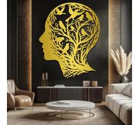 Metal Gold Abstract Face Wall Art, Metal Tree Branch Nature Art Wall Decor, Face Artwork Decoration Modern Sculpture for Living Room,Bedroom Hallway and Stairs Nature Home Decor (Gold 24"