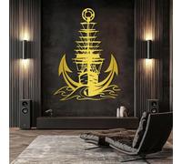 Metal Gold Anchor Wall Art, Metal Nautical Coastal Bathroom Art Wall Decor, Anchor Artwork Decoration Modern Sculpture for Living Room,Bedroom Hallway and Stairs Decor (Gold 35"x26" / 90x65c