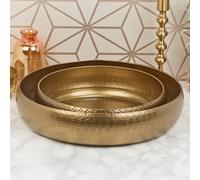 URBNLIVING 2 Pcs Metal Gold Bowl Set with Hammered Effect Table Centrepiece Decorative Dishes