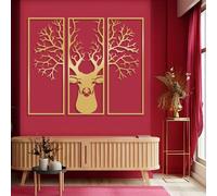 Metal Gold Deer Head Wall Art, Metal Tree Branch Wildlife Lover Art Wall Decor, Deer Head Artwork Decoration Modern Sculpture for Living Room,Bedroom Hallway and Stairs Nature Home Decor (