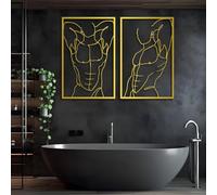 Metal Gold Naked Men Wall Art, Metal Modern Minimalist Body Shape Art Wall Decor, Naked Men Artwork Decoration Modern Sculpture for Living Room,Bedroom Hallway and Stairs Decor (Gold 35"x23"