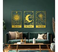 Metal Gold Tarot Celestial Wall Art, Metal Sun Moon Star Mystical Art Wall Decor, Tarot Celestial Artwork Decoration Modern Sculpture for Living Room,Bedroom Hallway and Stairs Decor (Gold 5