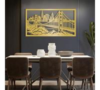 Metal Golden Gate Bridge Wall Art, Metal San Francisco Silhouette Wall Artwork Decor, Black Artwork Decoration for Living Room,Bedroom Hallway and Stairs Nature Home Decor (Gold 35L x