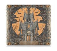 Metal Gothic Halloween Haunted House Orange Black Leather Car Registration and Insurance Holder Glove Box Compartment Organizer for Cards, Essential Document, Driver License Vehicle Paperwork