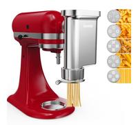 Metal Gourmet Pasta Press Attachment for KitchenAid Stand Mixer - Durable Pasta Maker Attachment with 5 Interchangeable Plates for Spaghetti, Bucatini, Fusilli, Large & Small Macaroni