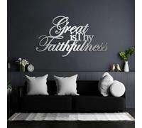 Metal Great is Thy Faithfulness Wall Art, Metal Bible Verse Artwork Decoration, Scripture Christian Home Decor for Living Room,Bedroom Hallway and Stairs Nature Home Decor Gift (Silver