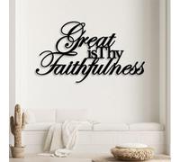 Metal Great is Thy Faithfulness Wall Art, Metal Bible Verse Artwork Decoration, Scripture Christian Home Decor for Living Room,Bedroom Hallway and Stairs Nature Home Decor Gift (Black 2