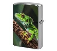 Metal Green Geckos Lighter Case Windproof Flip Top Lighter Sleeve Double Sided Vintage Cool Cigarette Pouch Holder Reusable Pocket Protective Cover Men Gifts for Boyfriend Husband