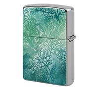 Metal Green Sea Blue Seaweed Lighter Case Windproof Flip Top Lighter Sleeve Double Sided Vintage Cool Cigarette Pouch Holder Reusable Pocket Protective Cover Men Gifts for Boyfriend Husband