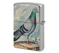Metal Grey Pigeon Print Lighter Case Windproof Flip Top Lighter Sleeve Double Sided Vintage Cool Cigarette Pouch Holder Reusable Pocket Protective Cover Men Gifts for Boyfriend Husband