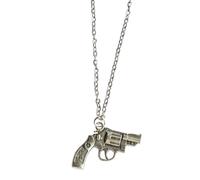 Metal Gun Necklace Silver Replica Handgun Gun Revolver Chain Charm Pendant Gift Cool Pistol Army Men Military Gaming Jewellery Accessory Keepsake Men's Gamer Action