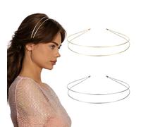 Metal Hair Band 2 Pack, Silver and Gold Double-Layer Thin Headband, Unisex Simple Elastic Headpiece Headbands for Teens & Women Bridal Wedding Party