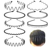Metal Hair Band for Men,Women Elastic Wavy Hairband,Black Non-Slip Metal Headbands,Suitable for Outdoor Sports,Everyday Wear. (8 Pcs)