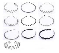 Metal Hair Band, Wave Headband, Titanium Steel Headbands Wave Textured Non Slip Grip for Sports/Yoga/Makeup Sleek Black Gym Hairbands for Men & Women (3 Point Hold Tech, 10 PC Unisex Set)