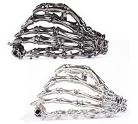 Metal Hair Claw Clips, Gothic Silver Barrettes Clamps, Scary Hair Accessories for Hallowe'en, Dress Up Party, Cosplay (Palms-silver&black)