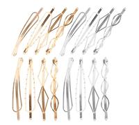 Metal Hair Pins Set 16pcs Alloy White and Golden for Brides | Minimalist Polygon Shapes, Wedding and Party Use, Girls Ladies Beauty Accessory Pin Set, 16 Pieces