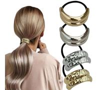 Metal Hair Tie 4 Pcs Creative Elastic Hair Ties Fashionable Alloy Cuff Concave-Convex and Smooth Ties Accessories for Women and Girls, Golden and Silver.