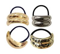 Metal Hair Ties - 4 Pack Gold Hair Cuffs, Geometric Elastic Ponytail Holders | Decorative Hair Bands With Metal Wraps, Thick Accessories