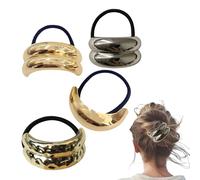Metal Hair Ties - 4pcs Geometric Elastic Headbands | Women's Shiny Wrap Headbands, Retro Hair Ropes, Alloy & Rope Material, ElasticHair Accessories, 5.8x2.5x3cm, Stylish & Durable
