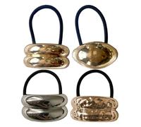 Metal Hair Ties - 4X Geometric Hair Ropes | Fashion Elastic Hair Cuffs & Ponytail Holders With Gold Finish For Women, Reusable Decorative Hair Bands For Thin, Thick & Curly Hair (Rose Gold)