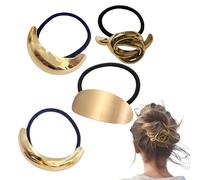 Metal Hair Ties for Women | 4X Geometric Elastic Ponytail Holders,Women Ponytail Hair Tie Fashion Elastic Bands Gold Head Wear Retro Headband for