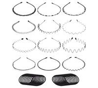 Metal Hairband for Men 12 Pieces Adjustable Comfortable Lightweight Hoop