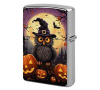 Metal Halloween Owl Ghost Pumpkin Lighter Case Windproof Flip Top Lighter Sleeve Double Sided Vintage Cool Cigarette Pouch Holder Reusable Pocket Protective Cover Men Gifts for Boyfriend Husband