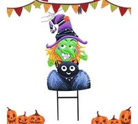 Metal Halloween Yard Stakes - Colorful Gnome Witch Figures, Pumpkin Autumn Dwarf Decor, Outdoor Holiday Favor, Iron Garden Art, Large Fall Decoration | Lawn Pathway Decor For Yard Backyard Festive Dis