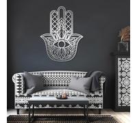 Metal Hamsa Hand Sacred Geometry Wall Art, Metal Evil Eye Zen Artwork Decoration, Hamsa Spiritual Home Decor for Living Room,Bedroom Hallway and Stairs Nature Home Decor Gift (Silver 24