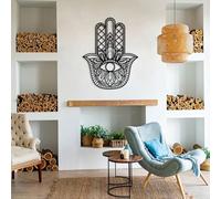 Metal Hamsa Hand Sacred Geometry Wall Art, Metal Evil Eye Zen Artwork Decoration, Hamsa Spiritual Home Decor for Living Room,Bedroom Hallway and Stairs Nature Home Decor Gift (Black 35L