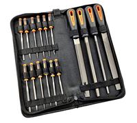 Metal Hand File Set - Metal & Wood 16Pce Set in Zipper Storage Case. Large and Small Steel Files, Half Round, Triangle, Flat, Half Round