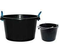 ( + ) Metal Handle 3 Gallon Bucket Rope Handle Bucket Black Heavy Duty Plasterer Mixing Cement 42L MUCK Water Bucket Animal Feeding Storage Tub (Black)