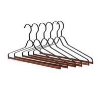 Metal Hangers 6 Pcs,Space Saving Slim Suit Hangers with Solid Wooden Pant Bar,Non-Slip Heavy Duty Coat Hangers,Widened Shoulder Corners