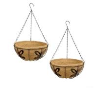 Metal Hanging Basket Set 2pcs with Coco Liner 10in and 12in Sizes | Sturdy hand-welded steel frame breathable coco fiber for home office or for hotel arrangements