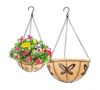 Metal Hanging Basket Set 2pcs with Coco Liner 10in and 12in Sizes | Sturdy hand-welded steel frame breathable coco fiber for home office or for hotel arrangements