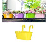 Metal Hanging Flower Pots, Large Plant Pot with Detachable Hooks Balcony Planters for Outdoor, Iron Plant Pots Hanging Fence Planters for Fence Balcony Garden Home Decor (Yellow)
