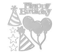 Metal Happy Birthday Cutting Dies, A Bundle of Balloons, Two Hat, Star Set Birthday Party Decoration Die Cuts for Card Making Stencil Embossing Tool Scrapbooking DIY Etched Craft Dies
