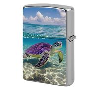 Metal Hawaii Sea Turtle Lighter Case Windproof Flip Top Lighter Sleeve Double Sided Vintage Cool Cigarette Pouch Holder Reusable Pocket Protective Cover Men Gifts for Boyfriend Husband