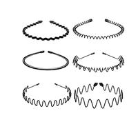 Metal Headband Black Hair Hoop,Multi-Style Black Non-slip Metal Hair Hoop Unisex Flexible Headbands Accessories for Women Men (6 pack)