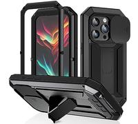 Metal Heavy Duty Phone Case Compatible with iPhone 15 Plus with Kickstand Built-in Gorilla Glass Lens Slide Camera Cover Sturdy Military Durable Dustproof Aluminum Screws Cover for Man (Black)