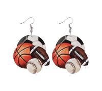 Metal Hoop Earrings Basketball Pendant Earrings Wooden Double Ear Jewelry Cute Earring Studs (A, 6. 3X4CM)