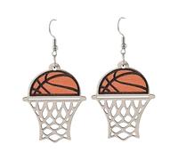 Metal Hoop Earrings Basketball Pendant Earrings Wooden Double Ear Jewelry Cute Earring Studs (C, 6. 3X4CM)