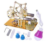 Metal Hot Double Cylinder Stirling Engine Model Bulb External Combustion Heat Steam Power Physics Science Experiment Equipment Engine Model