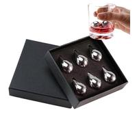 Metal Ice Cubes for Drinks - Pack of 6 Metal Cooling Cubes Drop-Shaped Whisky Stones Cooling Stones - For Father's Day Housewarming Bar Juice Soda Wine Cocktail