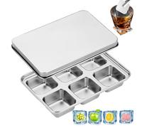 Metal Ice Trays - Stainless Steel ice cubes Tray With Lever Handle, Reusable Ice Mold Coffee Beverage | Vintages Style Sturdy Freezer Tray Eco Friendly Ice Tray For Home Kitchen Restaurant And Bar Use