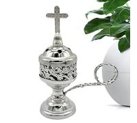 Metal Incense Burner - Brass Plated 4.13 X 4.13 X 3.9 Inch Cross Incense Cone Holder | Vintage Bronze Catholic Resin Holder For Church Decor Of The H