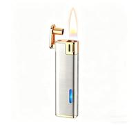 Metal intelligent voice controlled kerosene lighter, four ignition methods, transparent oil compartment, suitable for barbecue, candles, men's gifts(C)