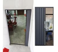 Metal Interior Accordion Door with Lock and Key, Grey Customizable Aluminum Folding Doors with Bottom Track, Multifold Door for Laundry Room Basement(145x210cm(57x82.7in))