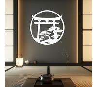 Metal Japanese Torii Gate Wall Decor Metal Bonsai Tree Wall Art Japanese Torii Gate Shinto Religion Decor Asian Decorations for Home Bedroom Patio Outdoor (White, 31.5x31.0 inch/80x79 cm, Framed)